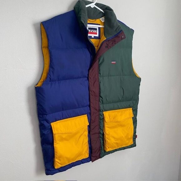 Levi's Stay Loose Oversized Puffer Down Vest Color block Men's Size Medium Retro - Picture 2 of 11